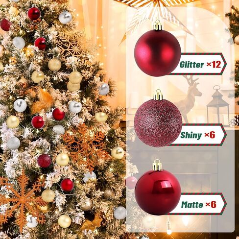 TranquilBliss Christmas Ball Ornaments 24pcs 2.5-Inch Christmas Tree Decorations for Xmas Tree Balls, Ideal for Holiday Christmas Party Wreath Tabletop Tree Decor Ornaments（Red） in Kuwait