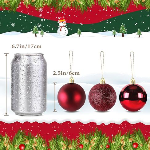 TranquilBliss Christmas Ball Ornaments 24pcs 2.5-Inch Christmas Tree Decorations for Xmas Tree Balls, Ideal for Holiday Christmas Party Wreath Tabletop Tree Decor Ornaments（Red） in Kuwait