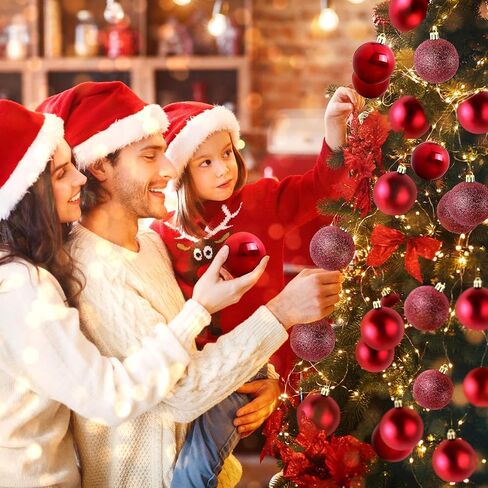 TranquilBliss Christmas Ball Ornaments 24pcs 2.5-Inch Christmas Tree Decorations for Xmas Tree Balls, Ideal for Holiday Christmas Party Wreath Tabletop Tree Decor Ornaments（Red） in Kuwait