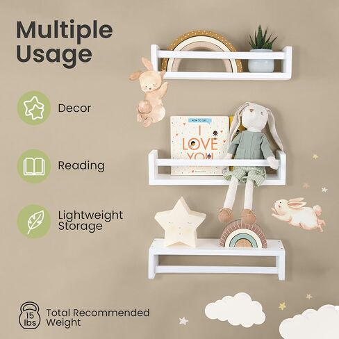 Set of 3 Floating Nursery Book Shelves, Wall Bookshelves for Kids, Baby Bookshelf, Nursery Bookshelf, Wall Book Shelf, Baby Book Shelf for Nursery, Hanging Book Shelves (Natural) in Saudi Arabia
