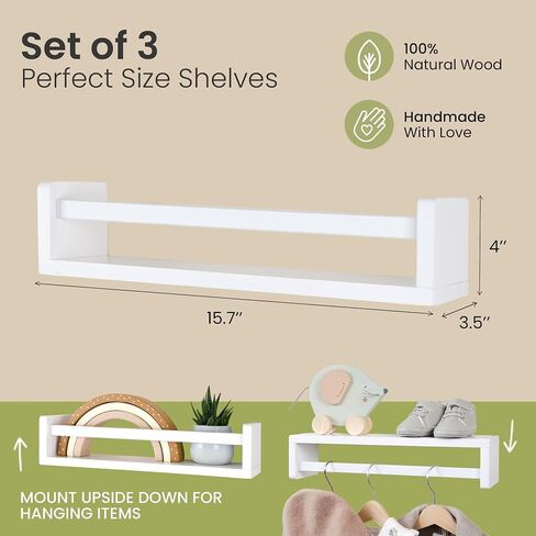Set of 3 Floating Nursery Book Shelves, Wall Bookshelves for Kids, Baby Bookshelf, Nursery Bookshelf, Wall Book Shelf, Baby Book Shelf for Nursery, Hanging Book Shelves (Natural) in Saudi Arabia