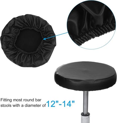 PATIKIL Round Bar Stool Cover, PU Leather Washable Elastic Stool Cushion Cover for Diameter 12"-14" Chair, Black in Saudi Arabia