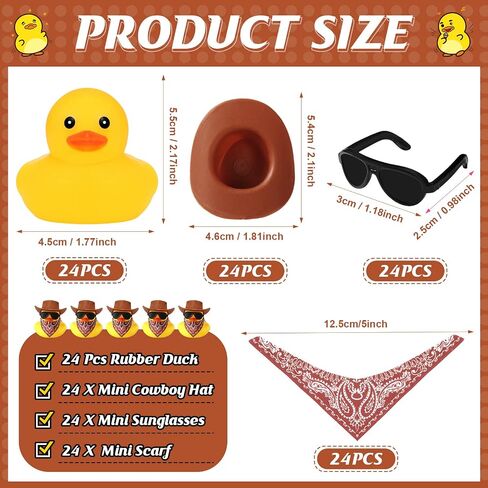 24 Set Cowboy Rubber Duck Bulk Mini Yellow Duckies Bath Party Tiny Ducks Bathtub Toy with Cowboy Hat Paisley Bandanas Sunglasses for Birthday Party Favor(Elegant Style) in Saudi Arabia
