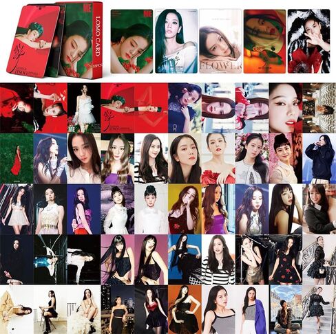 فن وير تيك مجموعة بطاقات صور بتصميم زهور من جيسو مكونة من 55 قطعة من البوم جيسو سولو 2023، بطاقات لومو باللونين الاسود والبينك، هدية لمحبي الكيه بوب للاولاد والبنات وبلينك in Kuwait