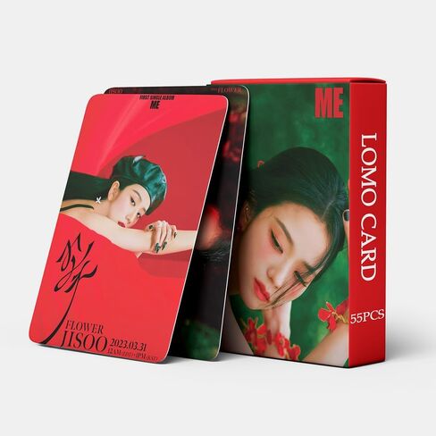 فن وير تيك مجموعة بطاقات صور بتصميم زهور من جيسو مكونة من 55 قطعة من البوم جيسو سولو 2023، بطاقات لومو باللونين الاسود والبينك، هدية لمحبي الكيه بوب للاولاد والبنات وبلينك in Kuwait