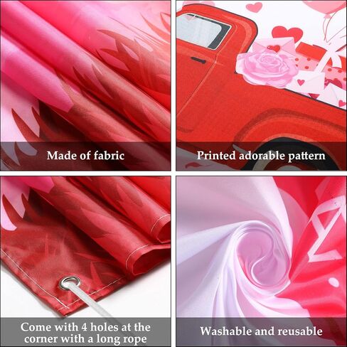Happy Valentine's Day Backdrop Banner Red Love Heart Balloons Photography Background Truck Tree Backdrop Valentine Day Photo Shoot Props for Valentine Party Supplies and Decorations in Kuwait