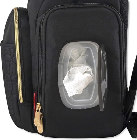 حقيبة ظهر عصرية مبطنة للحفاضات وحقيبة أطفال برباط للسفر متعددة الأغراض – مجموعة من 3 قطع (أسود) in Kuwait