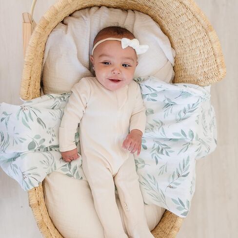 Organic Muslin Swaddle Blanket and Hat Set for Baby Girl or Boy - Soft Organic Cotton and Natural Bamboo Swaddling Blanket with Hello World Birth Announcement Card, Boho Sun, 47" X 47" in Kuwait