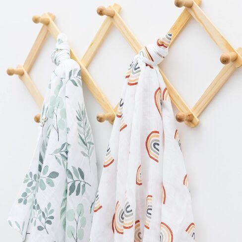 Organic Muslin Swaddle Blanket and Hat Set for Baby Girl or Boy - Soft Organic Cotton and Natural Bamboo Swaddling Blanket with Hello World Birth Announcement Card, Boho Sun, 47" X 47" in Kuwait