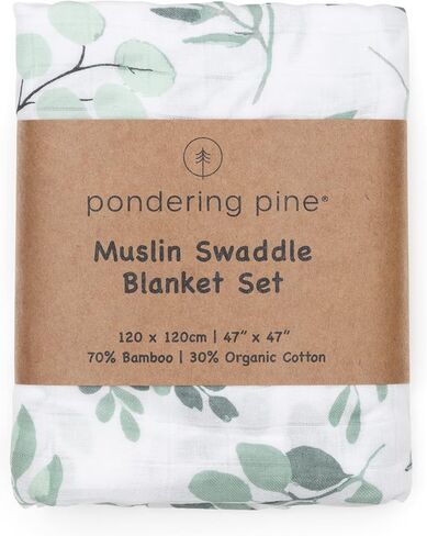 Organic Muslin Swaddle Blanket and Hat Set for Baby Girl or Boy - Soft Organic Cotton and Natural Bamboo Swaddling Blanket with Hello World Birth Announcement Card, Boho Sun, 47" X 47" in Kuwait