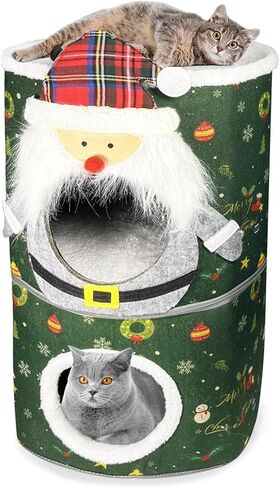 بيت قطط داخلي مريح - أثاث قابل للطي مكون من طابقين مع تصميم داخلي واسع ومبطن، مثالي للحيوانات الأليفة الصغيرة المتعددة والقطط الصغيرة/القطط الصغيرة in Kuwait