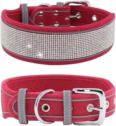 Diamond Dog Collar for Females Girls,Soft Velvet Leather with Bling Fancy Sparkly Crystal Rhinestones,Reflective Stripe,Suit Medium Large Dogs Doberman (Green, M) in Saudi Arabia