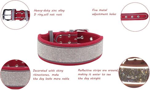 Diamond Dog Collar for Females Girls,Soft Velvet Leather with Bling Fancy Sparkly Crystal Rhinestones,Reflective Stripe,Suit Medium Large Dogs Doberman (Green, M) in Saudi Arabia