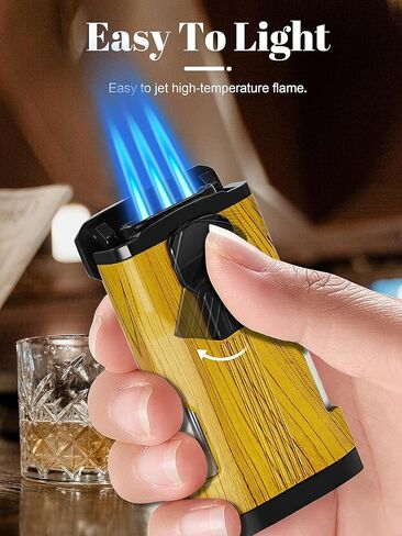 ولاعة شعلة وانبرو، لهب نفاث ثلاثي، مع ثقب، نافذة غاز مرئية، ولاعات إعادة تعبئة البوتان الخشبية العتيقة (بدون غاز) in Kuwait