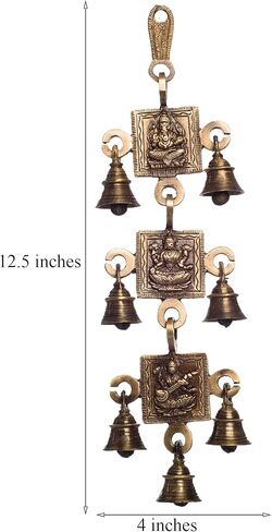 أجراس معلقة على الحائط من النحاس من eCraftIndia Ganesha Laxmi Saraswati (10 سم × 2 سم × 31، بني) in Kuwait