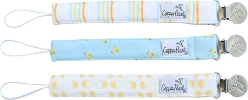 Copper Pearl Premium Knit Pacifier Clips 3-Pack: Stylish Stainless Steel Holders for Baby Girls and Boys - Prevents Floor Drops - Bloom Design in Kuwait