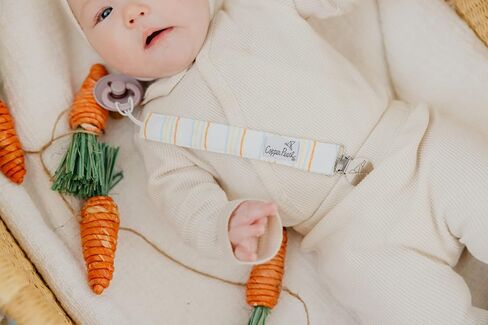 Copper Pearl Premium Knit Pacifier Clips 3-Pack: Stylish Stainless Steel Holders for Baby Girls and Boys - Prevents Floor Drops - Bloom Design in Kuwait