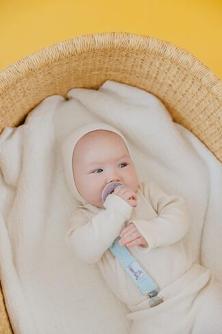 Copper Pearl Premium Knit Pacifier Clips 3-Pack: Stylish Stainless Steel Holders for Baby Girls and Boys - Prevents Floor Drops - Bloom Design in Kuwait