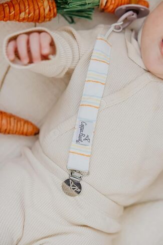 Copper Pearl Premium Knit Pacifier Clips 3-Pack: Stylish Stainless Steel Holders for Baby Girls and Boys - Prevents Floor Drops - Bloom Design in Kuwait