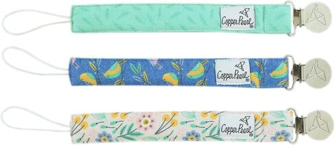 Copper Pearl Premium Knit Pacifier Clips 3-Pack: Stylish Stainless Steel Holders for Baby Girls and Boys - Prevents Floor Drops - Bloom Design in Kuwait