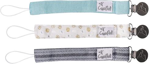 Copper Pearl Premium Knit Pacifier Clips 3-Pack: Stylish Stainless Steel Holders for Baby Girls and Boys - Prevents Floor Drops - Bloom Design in Kuwait