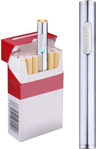 ولاعات USB صغيرة إلكترونية قابلة لإعادة الشحن ومقاومة للرياح ولاعة سجائر محمولة عديمة اللهب (فضية) in Kuwait