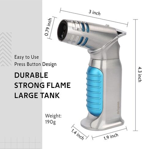 BRISPON Torch Lighter, Quad 4 Jet Flame Windproof Butane Lighter with Safety Lock Adjustable Refillable Lighter for Kitchen Grill BBQ Candle Camping (Butane NOT Included) (Gunmetal) in Kuwait