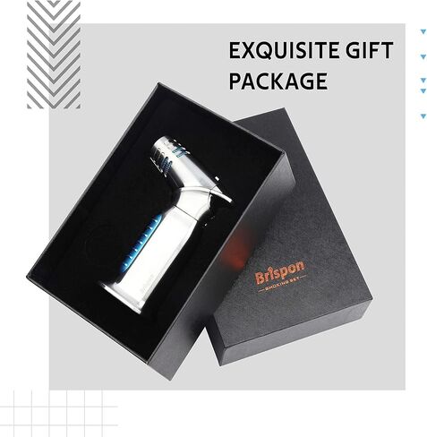 BRISPON Torch Lighter, Quad 4 Jet Flame Windproof Butane Lighter with Safety Lock Adjustable Refillable Lighter for Kitchen Grill BBQ Candle Camping (Butane NOT Included) (Gunmetal) in Kuwait