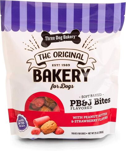Three Dog Bakery Soft Baked PB&J Bites, Peanut Butter & Strawberry Flavor, Premium Treats for Dogs, 24 Ounce Box,114008 in Saudi Arabia