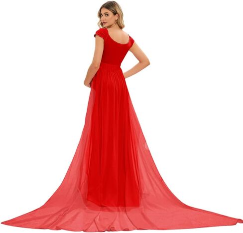 ZIUMUDY Maternity Fitted Gown Sleeveless Maxi Dress for Photoshoot Photography with Long Chiffon Train in Kuwait