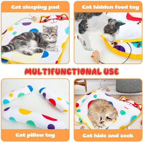 AWOOF Cat Mat, Cat Bed, Cat Blanket for Indoor Cats Activity Catnip Toys Cat Play Mat, Interactive Cat Toys for Indoor Cats, Cute Soft Crinkle Catnip Mat with Removable 3 Pillows & 4 Small Cat Toys in Kuwait