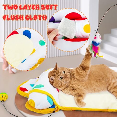 AWOOF Cat Mat, Cat Bed, Cat Blanket for Indoor Cats Activity Catnip Toys Cat Play Mat, Interactive Cat Toys for Indoor Cats, Cute Soft Crinkle Catnip Mat with Removable 3 Pillows & 4 Small Cat Toys in Kuwait