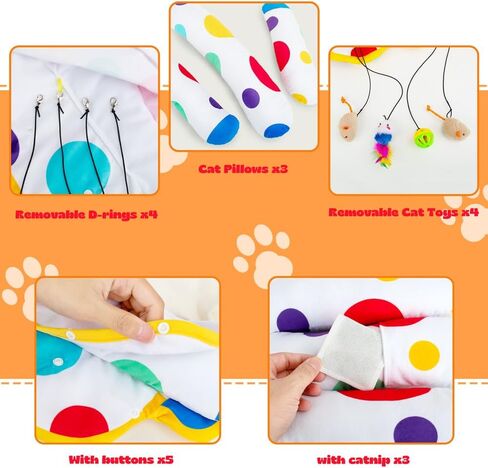 AWOOF Cat Mat, Cat Bed, Cat Blanket for Indoor Cats Activity Catnip Toys Cat Play Mat, Interactive Cat Toys for Indoor Cats, Cute Soft Crinkle Catnip Mat with Removable 3 Pillows & 4 Small Cat Toys in Kuwait