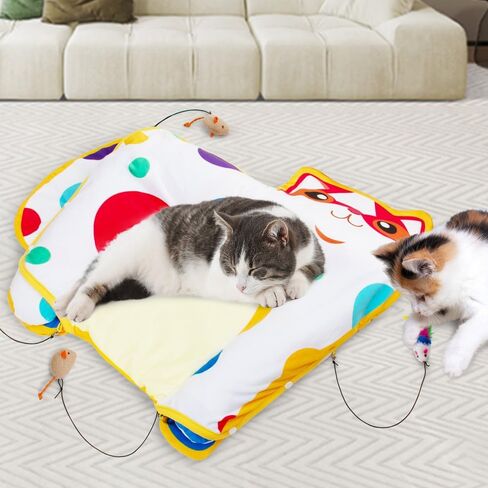 AWOOF Cat Mat, Cat Bed, Cat Blanket for Indoor Cats Activity Catnip Toys Cat Play Mat, Interactive Cat Toys for Indoor Cats, Cute Soft Crinkle Catnip Mat with Removable 3 Pillows & 4 Small Cat Toys in Kuwait