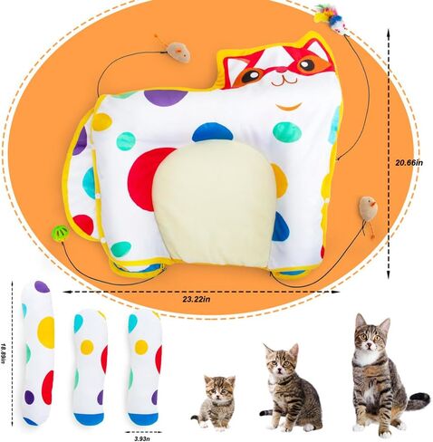 AWOOF Cat Mat, Cat Bed, Cat Blanket for Indoor Cats Activity Catnip Toys Cat Play Mat, Interactive Cat Toys for Indoor Cats, Cute Soft Crinkle Catnip Mat with Removable 3 Pillows & 4 Small Cat Toys in Kuwait