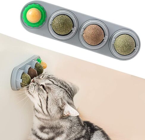 Miocololy 4 Pack Catnip Wall Toy, Rotatable Silvervine Catnip Lickable Balls, Edible Roller Toys for Cat Licker, Healthy Cat Chew Toys, Teeth Cleaning Dental Care Catnip Toy, Cat Wall Treats in Kuwait