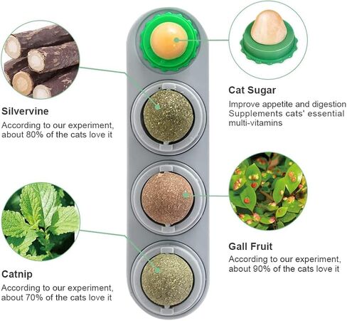 Miocololy 4 Pack Catnip Wall Toy, Rotatable Silvervine Catnip Lickable Balls, Edible Roller Toys for Cat Licker, Healthy Cat Chew Toys, Teeth Cleaning Dental Care Catnip Toy, Cat Wall Treats in Kuwait