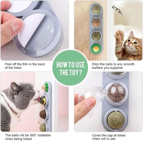 Miocololy 4 Pack Catnip Wall Toy, Rotatable Silvervine Catnip Lickable Balls, Edible Roller Toys for Cat Licker, Healthy Cat Chew Toys, Teeth Cleaning Dental Care Catnip Toy, Cat Wall Treats in Kuwait