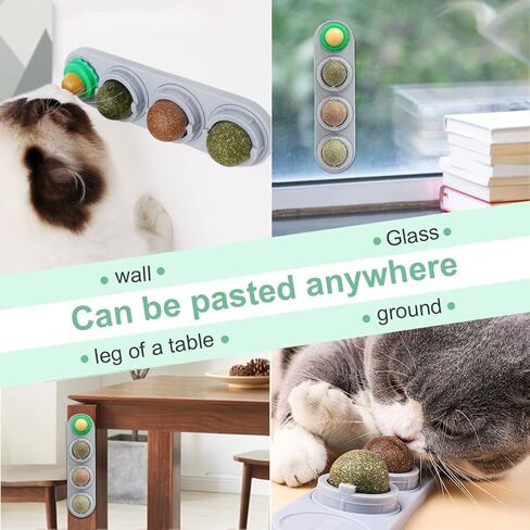 Miocololy 4 Pack Catnip Wall Toy, Rotatable Silvervine Catnip Lickable Balls, Edible Roller Toys for Cat Licker, Healthy Cat Chew Toys, Teeth Cleaning Dental Care Catnip Toy, Cat Wall Treats in Kuwait