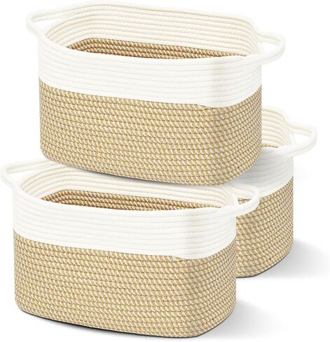 Cushonova Design 3-Pack Storage Baskets for Shelves, Playroom and Classroom Basket, Book Decorative Cube Bins, Woven Closet Organizers, Baby Nursery Baskets Small Size Set 15 * 9.9 * 9.1 In（3pcs） in Saudi Arabia