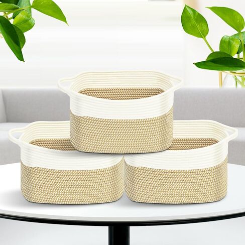 Cushonova Design 3-Pack Storage Baskets for Shelves, Playroom and Classroom Basket, Book Decorative Cube Bins, Woven Closet Organizers, Baby Nursery Baskets Small Size Set 15 * 9.9 * 9.1 In（3pcs） in Saudi Arabia