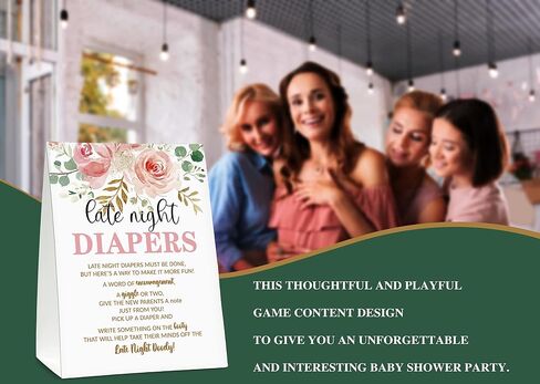 Late Night Diapers Sign, Greenery Floral Note Cards Diaper Thoughts, Late Night Diaper Baby Shower Game Set(1 Standing Sign + 20 Blank Greeting Cards), Blush Pink Baby Shower Party Favor Decor - A07 in Saudi Arabia