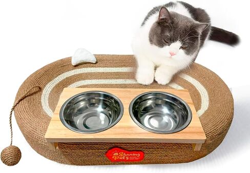 Cat Scratcher Cardboard 3 in 1, Oval Cat Scratching Board Pad Bowl Nest for Indoor Cats Grinding Claw, Cat Scratcher Bed, Cardboard Cat Bed with Elevated Cat Food Dish in Saudi Arabia