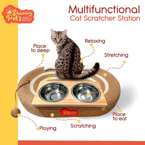 Cat Scratcher Cardboard 3 in 1, Oval Cat Scratching Board Pad Bowl Nest for Indoor Cats Grinding Claw, Cat Scratcher Bed, Cardboard Cat Bed with Elevated Cat Food Dish in Saudi Arabia