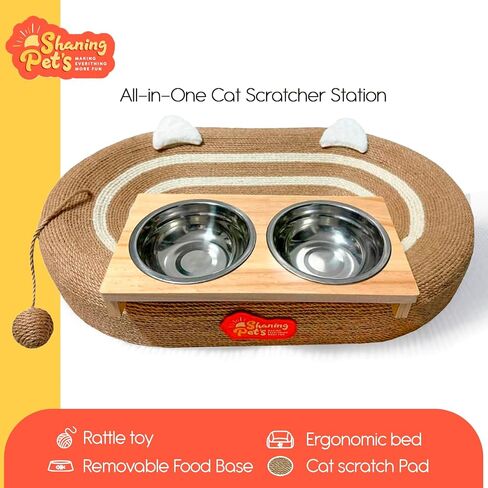 Cat Scratcher Cardboard 3 in 1, Oval Cat Scratching Board Pad Bowl Nest for Indoor Cats Grinding Claw, Cat Scratcher Bed, Cardboard Cat Bed with Elevated Cat Food Dish in Saudi Arabia