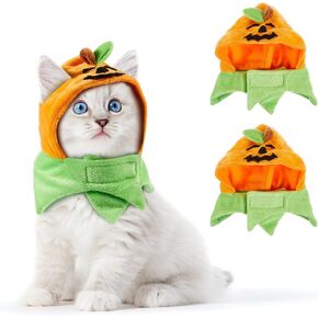 Xuniea 2 Pieces Halloween Pumpkin Cat Hat Adjustable Pumpkin Cat Costumes Cute Pumpkin Cat Party Hat Cat Cosplay Costume Cap for Pet Cats Kitty Kitten Festival Costumes in Kuwait