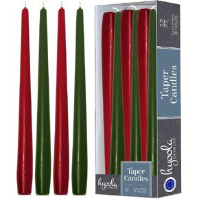 Hyoola Christmas Candles - Green and Red Taper Candles 10 Inch Dripless, 12 Pack Unscented Holiday Candles - European Made