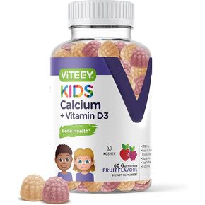 علكات الكالسيوم مع فيتامين د3 مُصممة للأطفال - تدعم صحة العظام وصحة الأسنان [كالسيوم 500 مجم] بالإضافة إلى [فيتامين د3 25 ميكروجرام 1000 وحدة دولية] خالية من الكائنات المعدلة وراثيًا وقابلة للمضغ بنكهة الفاكهة اللزجة 60 لكل زجاجة، عبوتان in Kuwait