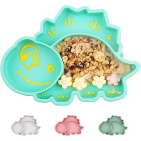 Suction Plates for Baby,Silicone Plates,Toddler Suction Divided,Baby Feeding Plates,Toddler Plate Microwave & Dishwasher Safe (Green)
