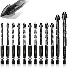 طقم رؤوس مثقاب البناء 12 قطعة، مجموعة رؤوس مثقاب خرسانية لبلاط السيراميك والطوب والزجاج والبلاستيك والخشب، رأس كربيد التنجستن للعمل مع مرآة حائط، رصف على الخرسانة أو جدار الطوب (4 5 6 8 10 12 مم) in Kuwait
